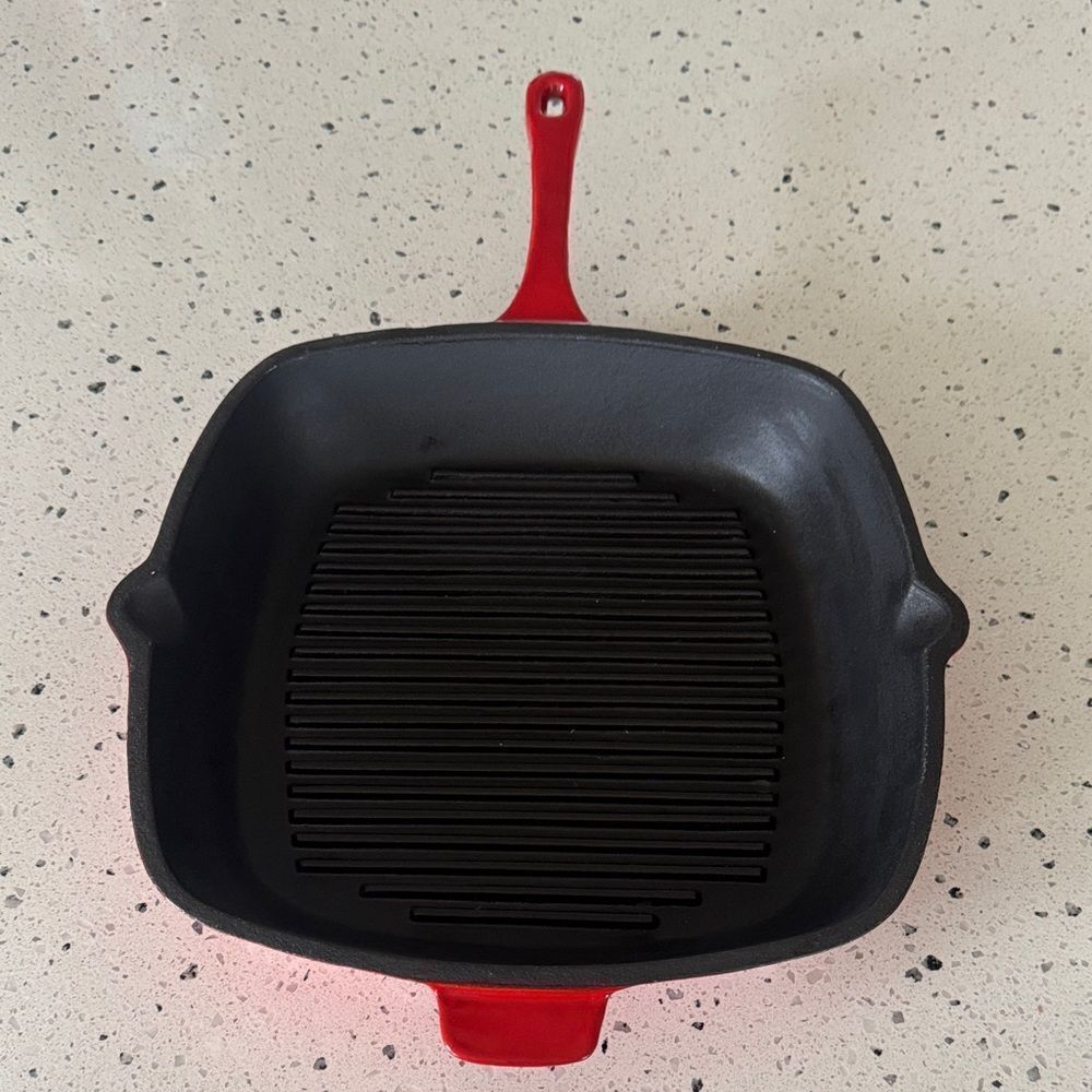 Martha Stewart Collection 11” Red Cast Iron Square Enameled Grill Pan